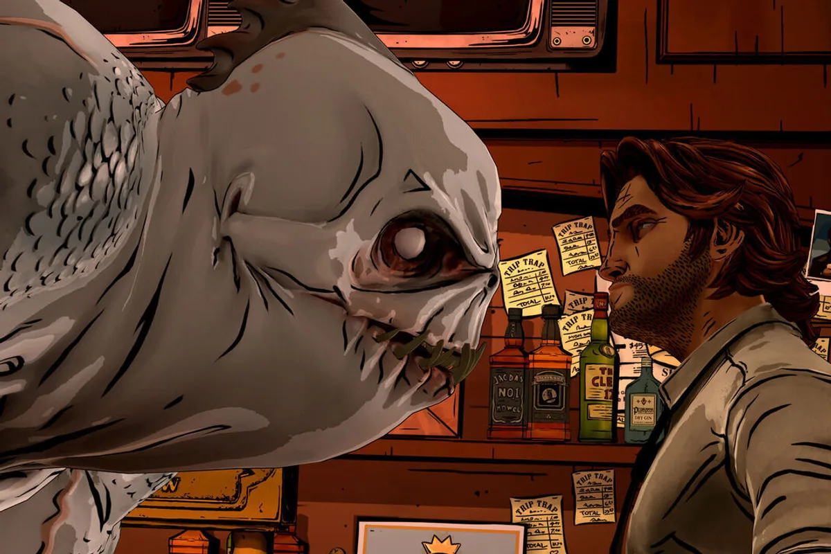 Bigby Wolf interroge une créature dans un bar de Fabletown
